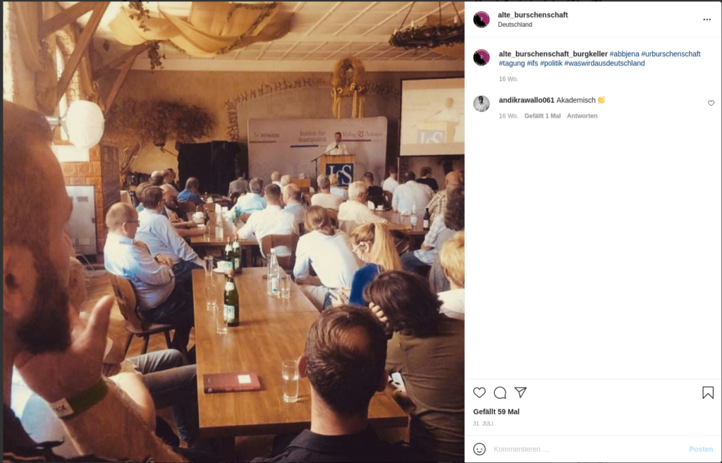 Mitglieder der Burgkeller-Burschenschaft bei einer Veranstaltung des IfS am 31.07.2021 in Schnellroda (Quelle: Instagram)