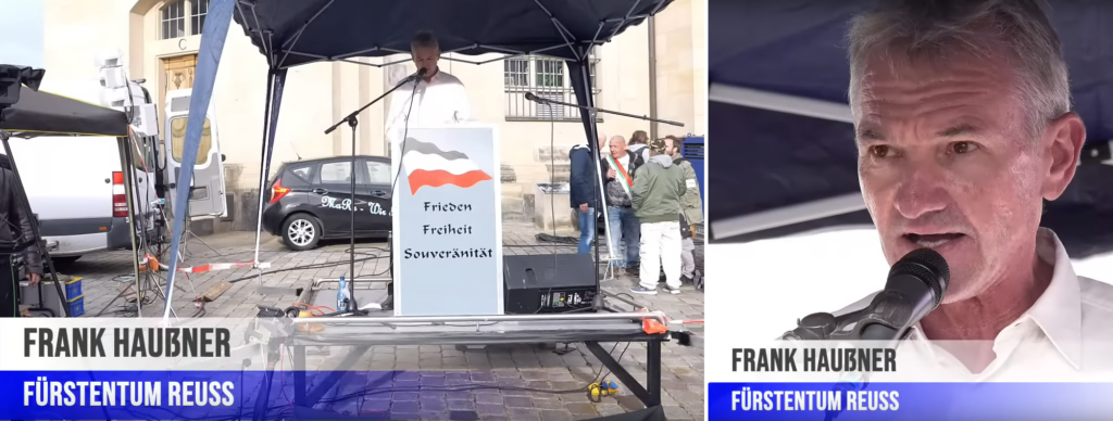 Frank Haußner als Sprecher des Fürstentum Reuß in Dresden am 28.10.2023 (Bilder: Youtube)