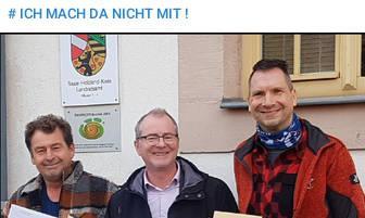 Screenshot eines Fotos von drei Personen und darüber der Text "# ICH MACH DA NICHT MIT !"