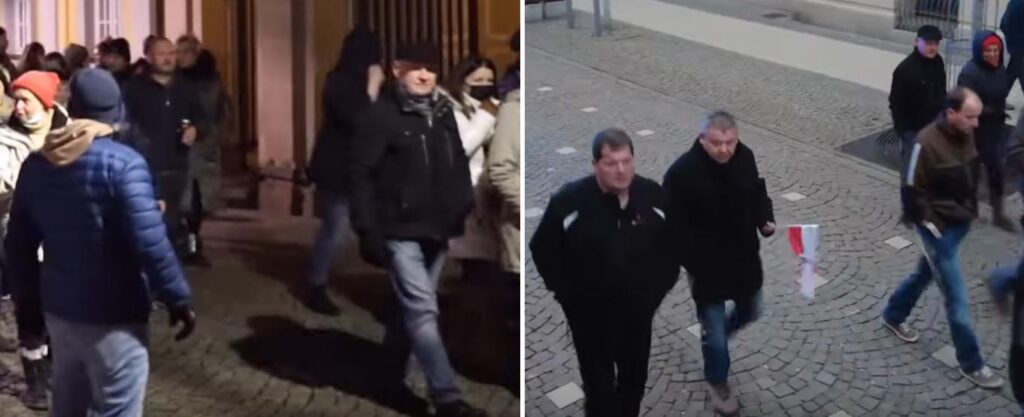 Collage von zwei Fotos von Menschen auf Demonstrationen