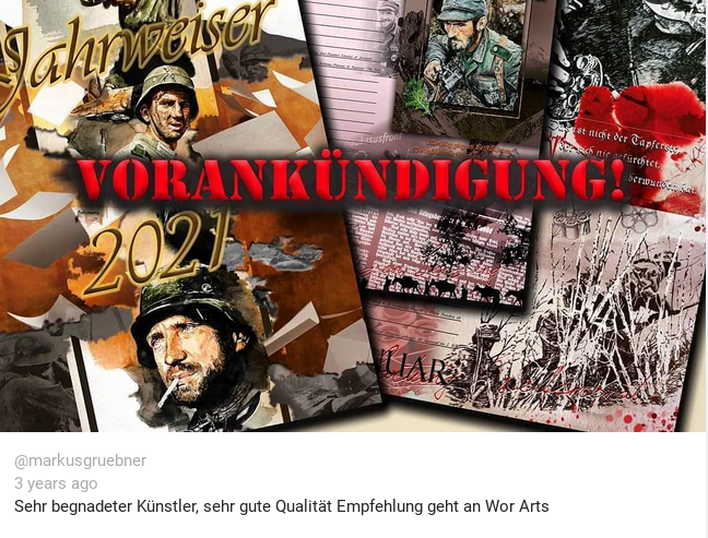 Instagram-Post in dem ein Kalender von WOR Arts beworben wird. Markus Grübner schrieb dazu: "Sehr begnadeter Künstler, sehr gute Qualität Empfehlung geht an Wor Arts"