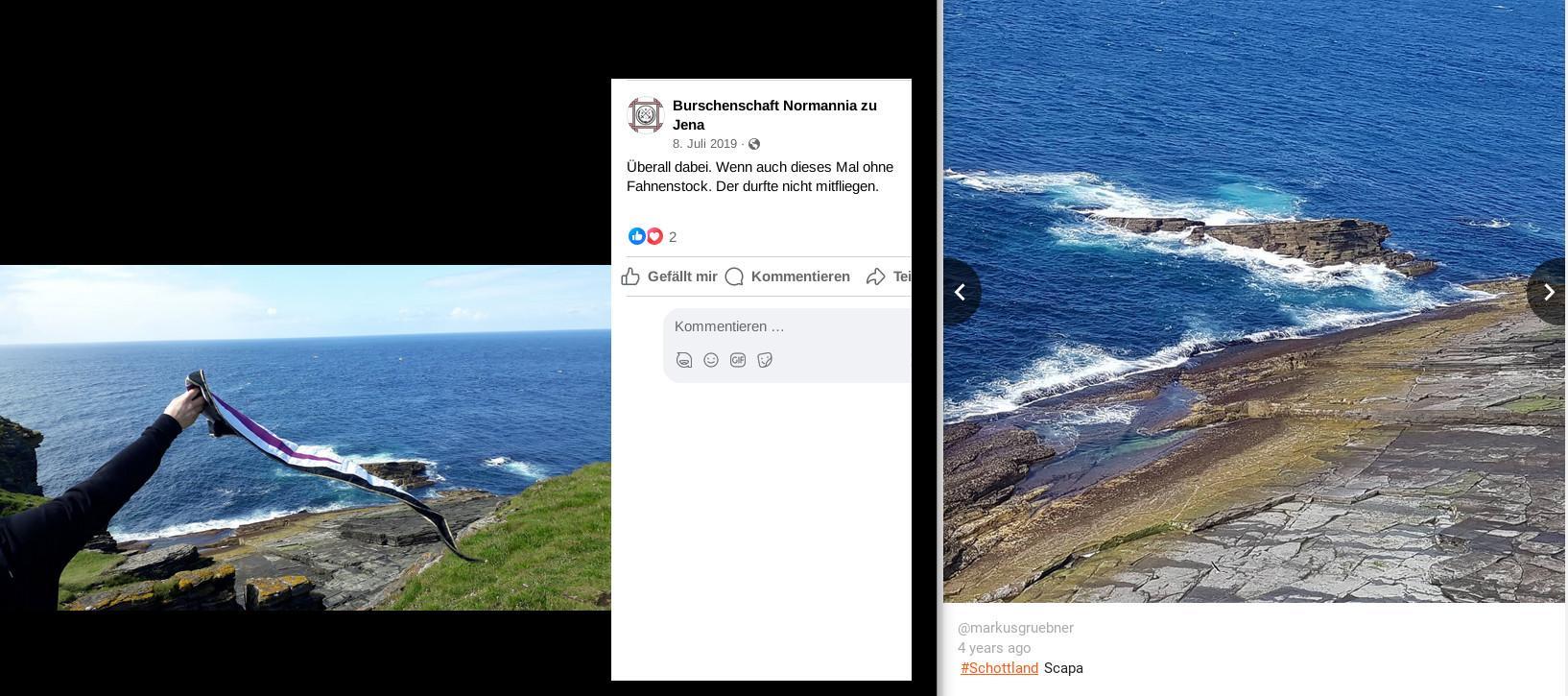 Zusammenstellung von zwei Screenshots von Social Media Posts der Normannia Jena und Markus Grübner auf denen zum gleichen Zeitpunkt die gleiche Landschaft zu sehen ist.